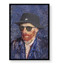 Vincent Van Gogh parody canvas wall art with Nike bucket hat and sunglasses, ideal for modern Indian home decor.