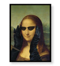 Mona Lisa in Vogue with modern sunglasses and leather gloves wall art for Indian home decor.