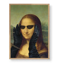 Mona Lisa in Vogue with modern sunglasses and leather gloves wall art for Indian home decor.