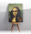 Mona Lisa in Vogue with modern sunglasses and leather gloves wall art for Indian home decor.