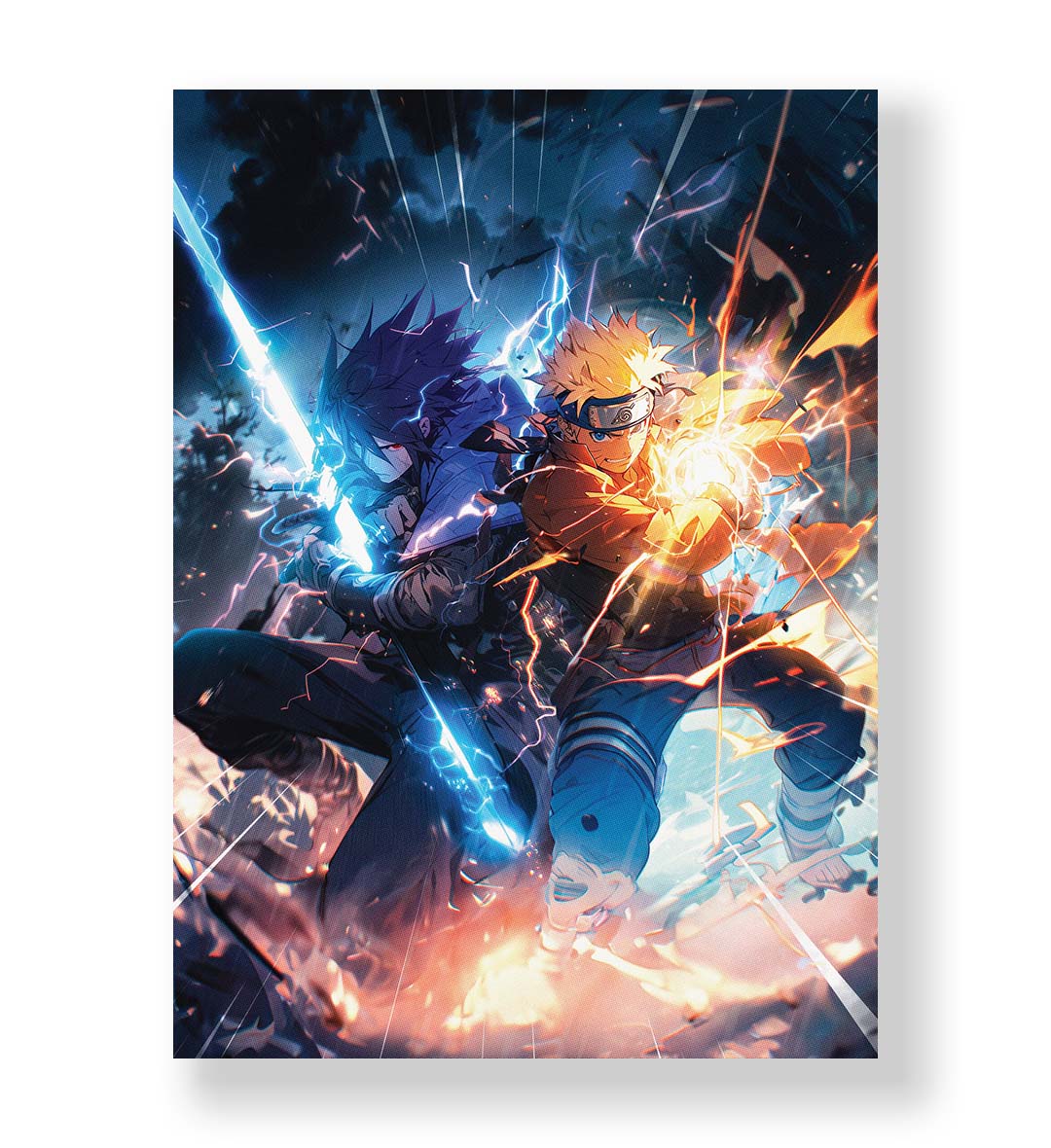 Naruto vs Sasuke with Rasengan and Chidori clash wall art for Indian home decor.