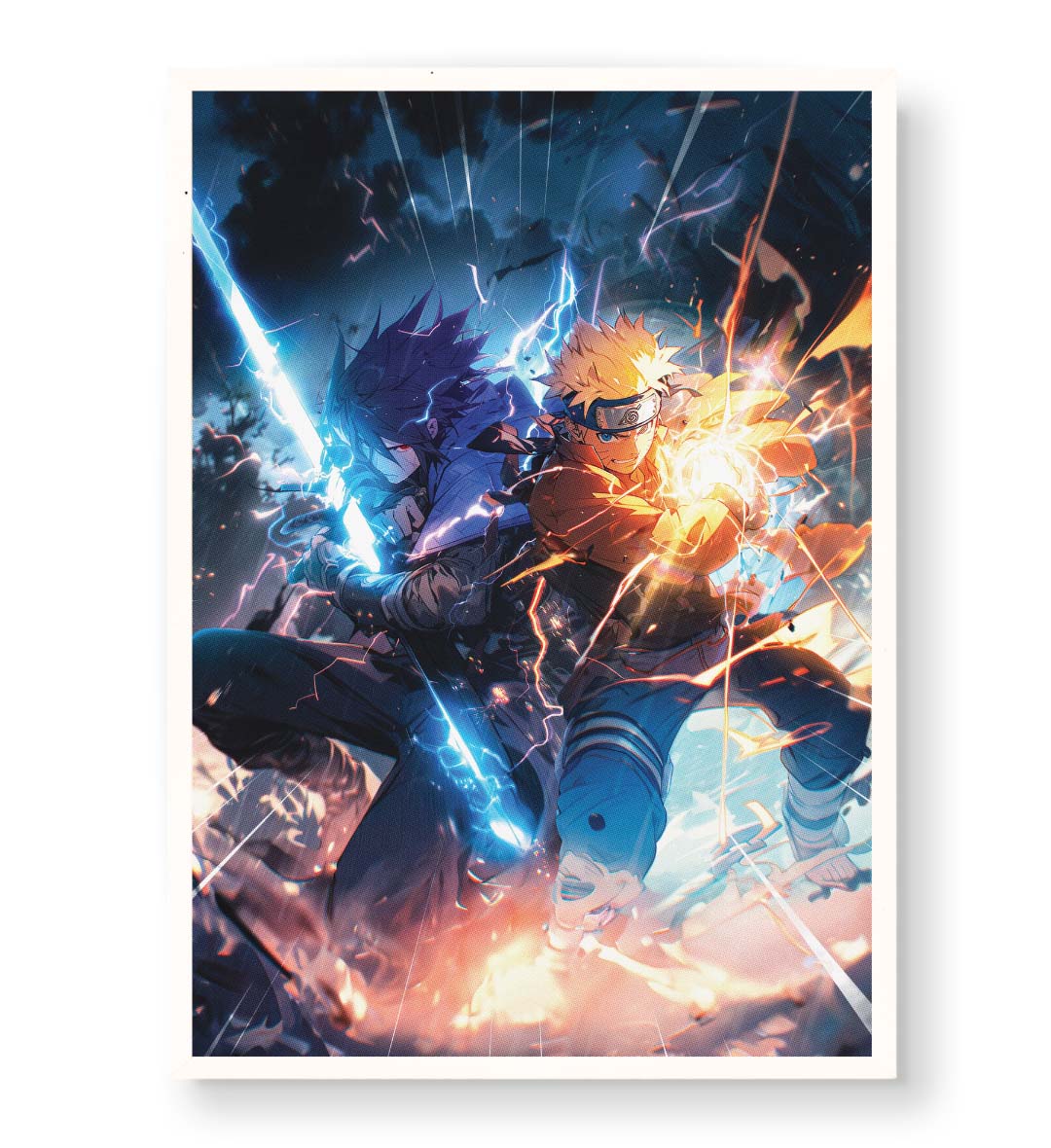 Naruto vs Sasuke with Rasengan and Chidori clash wall art for Indian home decor.