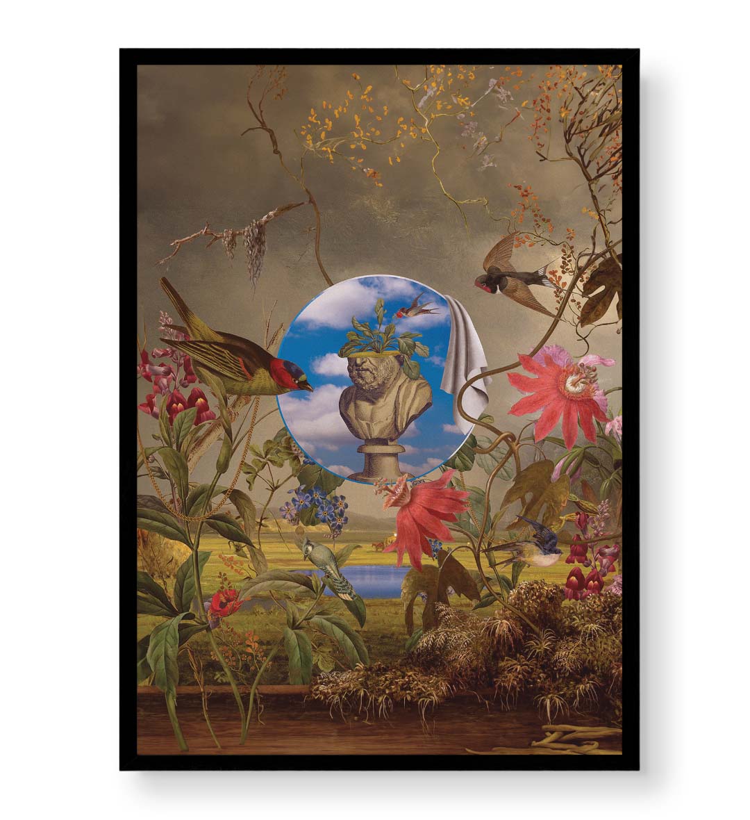 Nature's Classical Harmony with botanical and classical bust design wall art for Indian home decor.