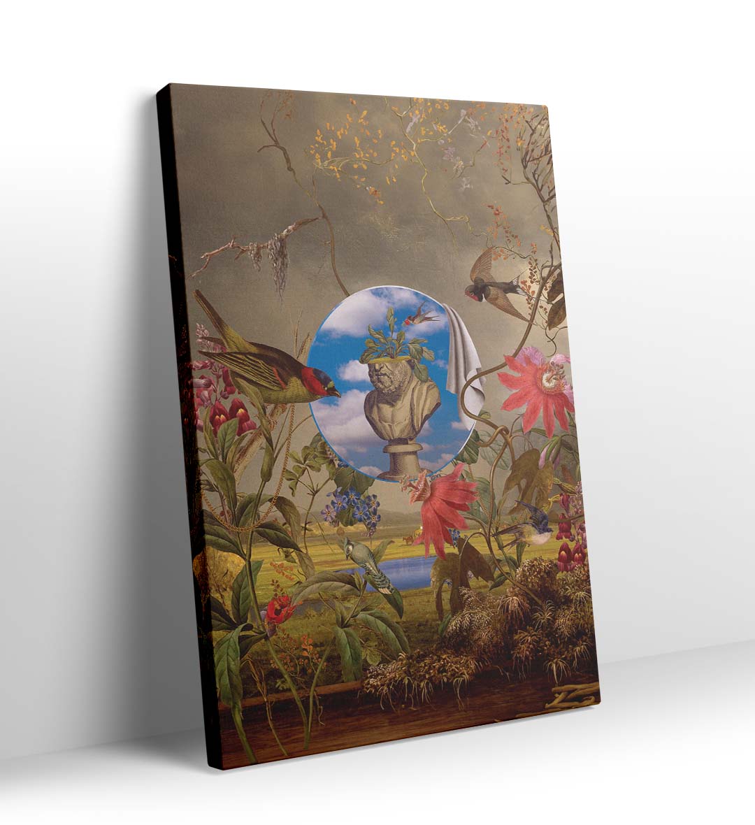 Nature's Classical Harmony with botanical and classical bust design wall art for Indian home decor.