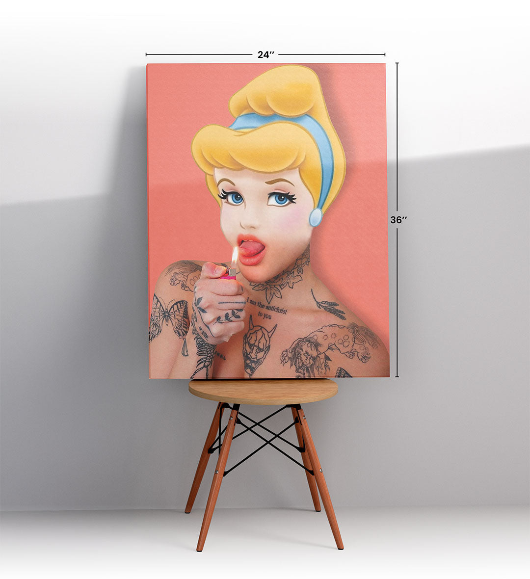 Rebel Princess Flame with tattooed princess design wall art for home decor.