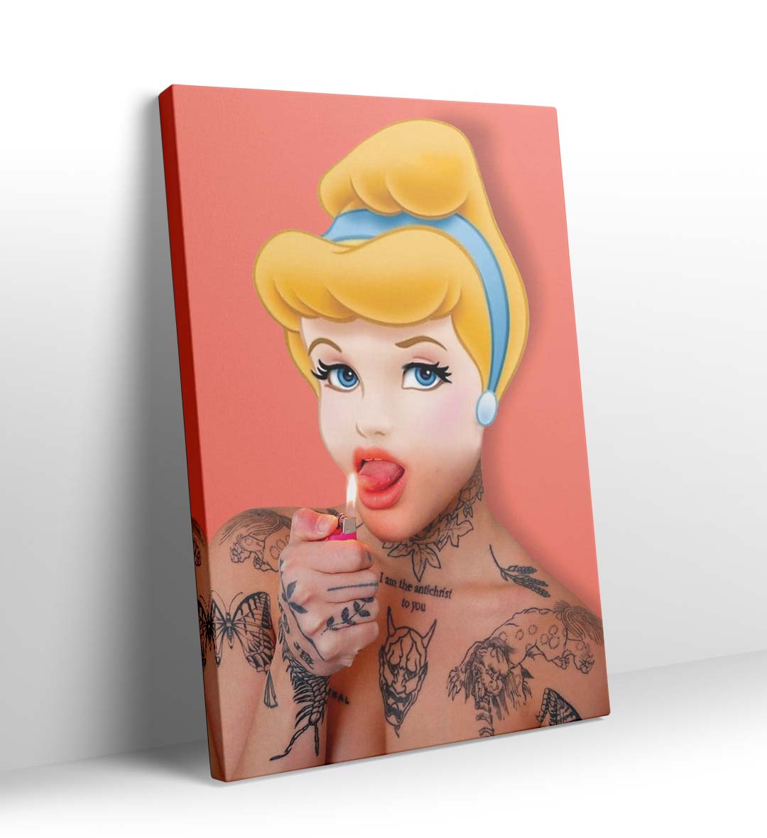 Rebel Princess Flame with tattooed princess design wall art for home decor.