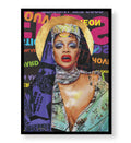 Rihanna Neon Halo pop diva wall art with neon colors and golden halo for Indian home decor.