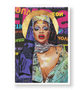 Rihanna Neon Halo pop diva wall art with neon colors and golden halo for Indian home decor.