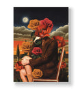 Surreal floral canvas wall art with rose face and glowing moon, ideal for modern Indian home decor.