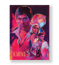Scarface Neon Legacy cinematic wall art with neon pink and blue tones for Indian home decor.