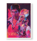 Scarface Neon Legacy cinematic wall art with neon pink and blue tones for Indian home decor.