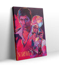 Scarface Neon Legacy cinematic wall art with neon pink and blue tones for Indian home decor.