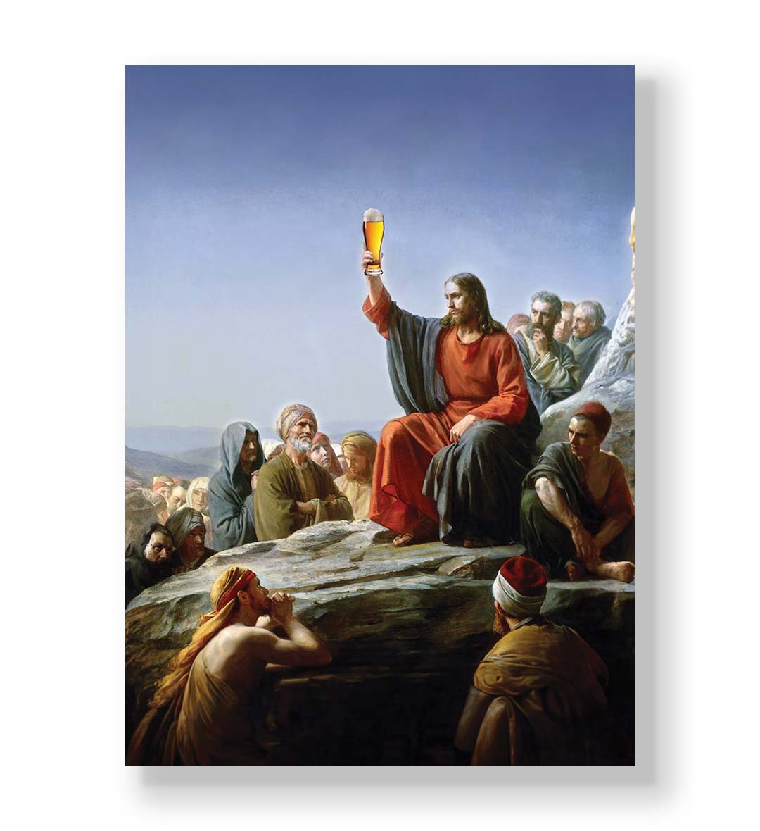 Jesus parody canvas wall art with beer mug, perfect for modern Indian home decor.