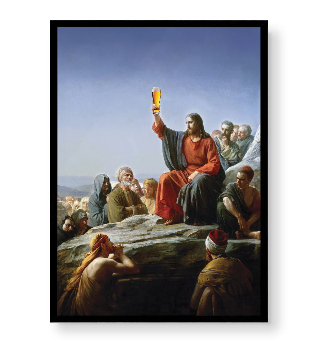 Jesus parody canvas wall art with beer mug, perfect for modern Indian home decor.