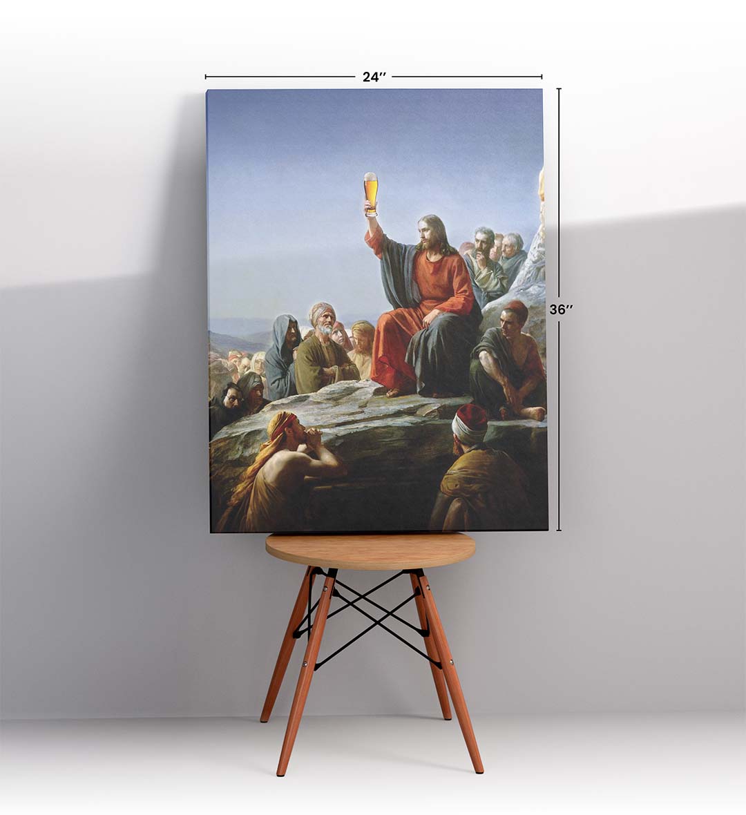 Jesus parody canvas wall art with beer mug, perfect for modern Indian home decor.