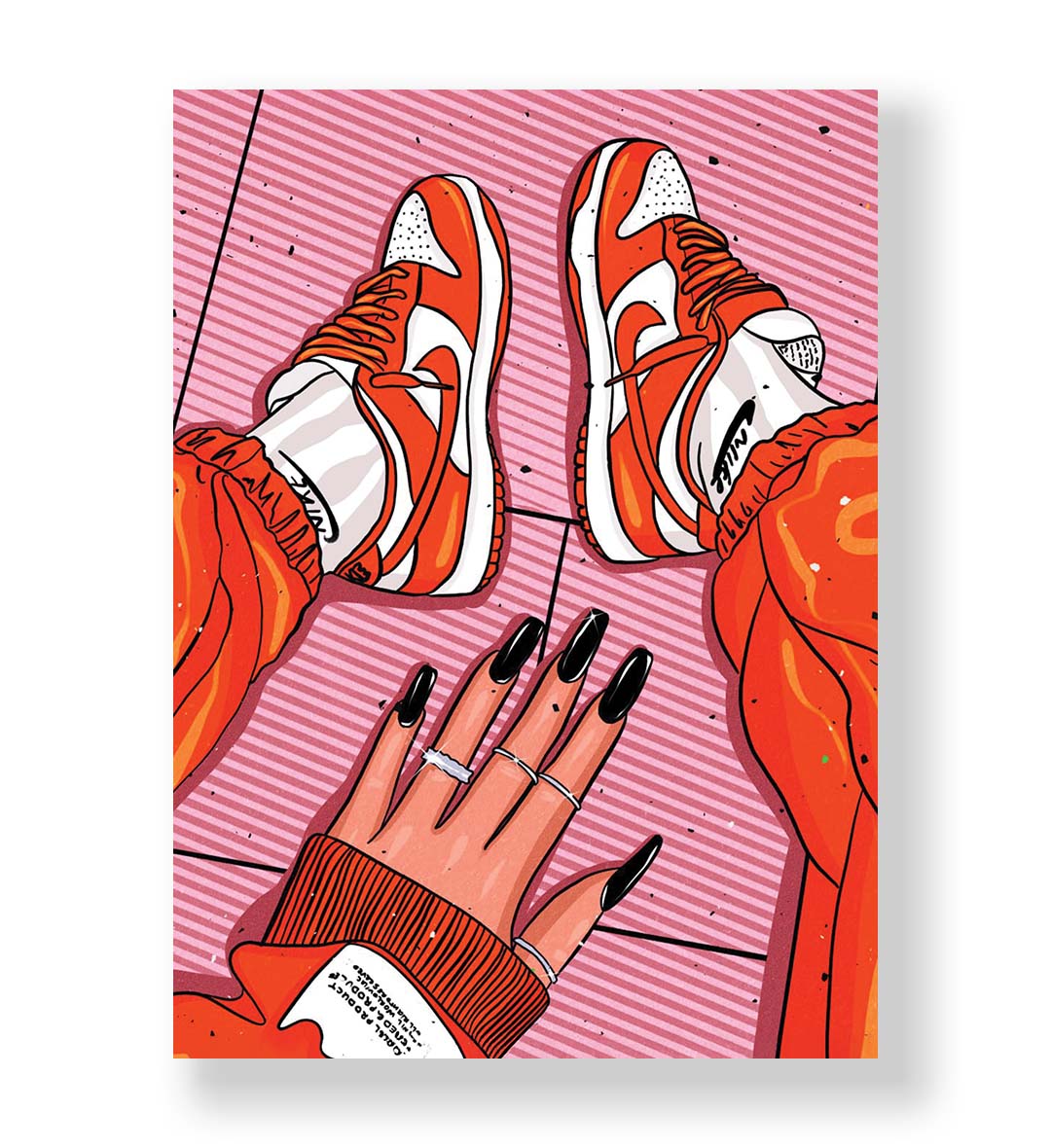 Sneaker Swagger Nike pop art wall canvas print with orange sneakers for Indian home decor.