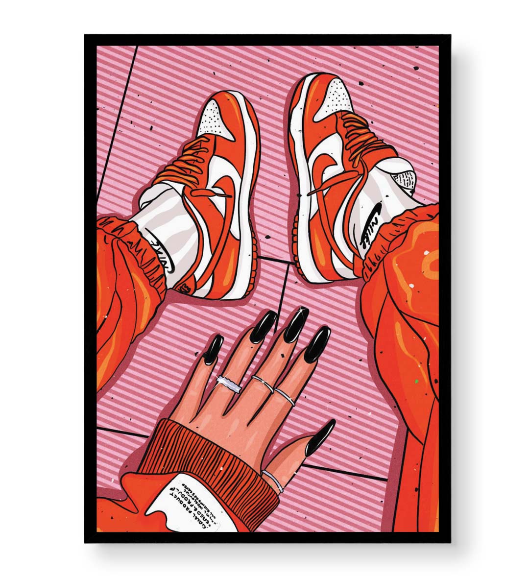 Sneaker Swagger Nike pop art wall canvas print with orange sneakers for Indian home decor.