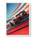 Colorful wall art of a racing car on a dynamic background