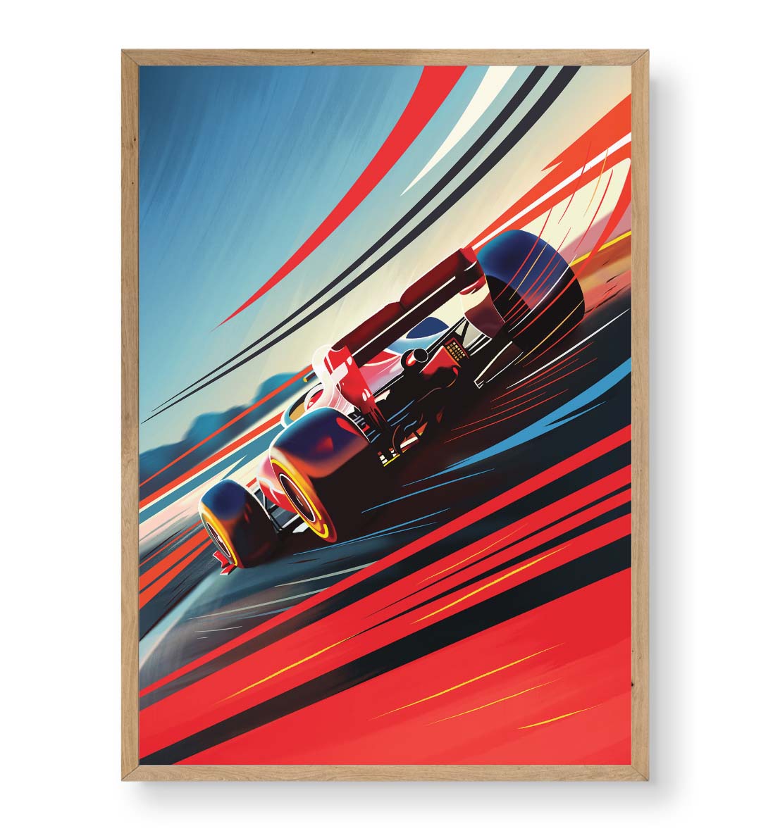 Framed poster of a racing car for Indian homes