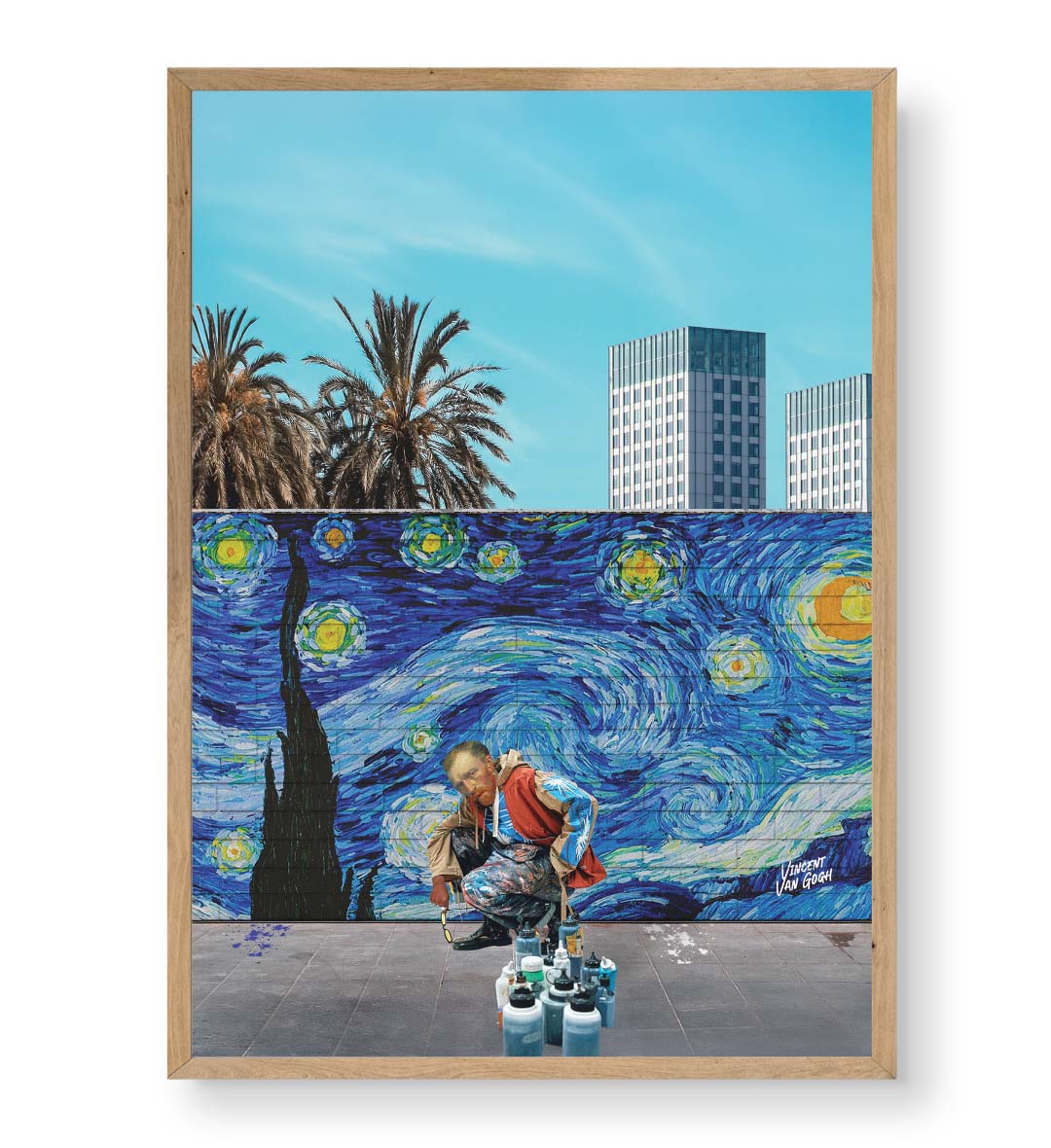 Vincent Van Gogh parody canvas wall art painting Starry Night mural, perfect for modern Indian home decor.