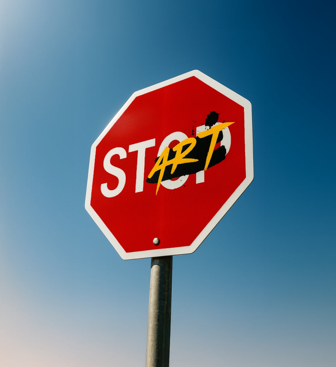 Pinterest inspired Stop sign with 'ART' spray-painted on it for adding street vibes to home walls.