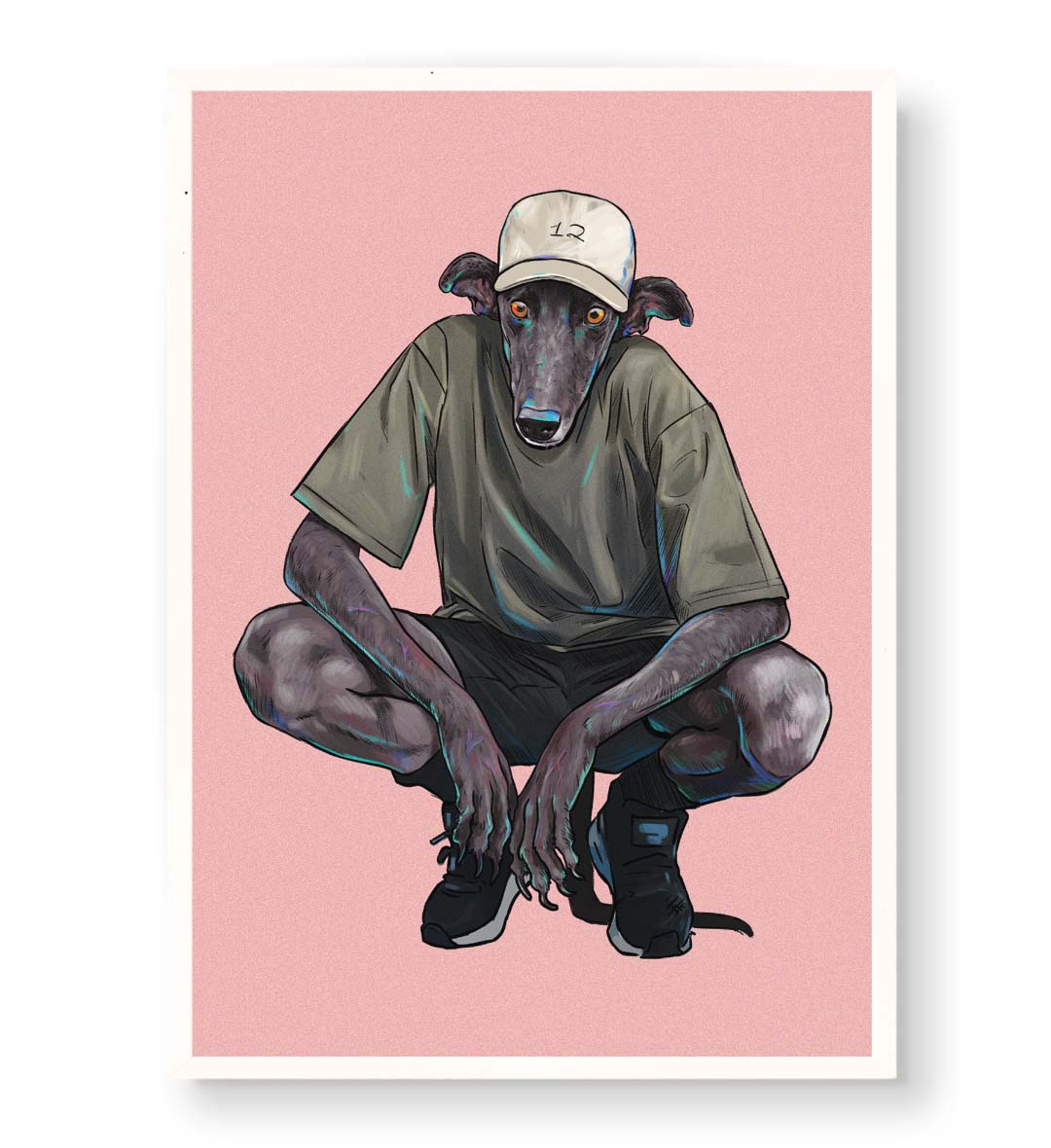 Street Hound whimsical pet wall art with a greyhound in streetwear for Indian home decor.