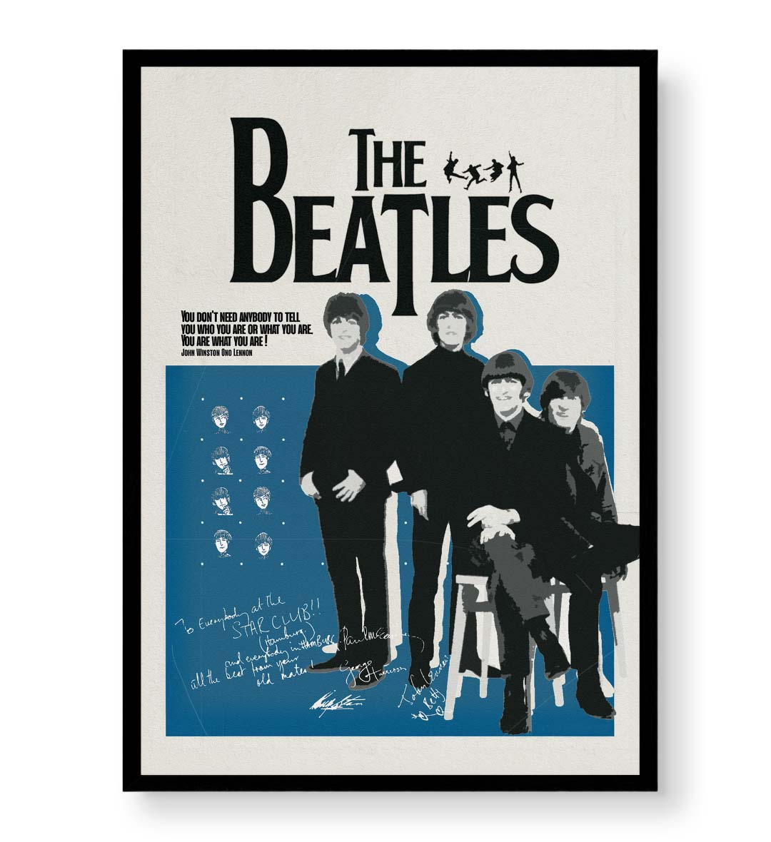 The Beatles poster or Music Wall Art with Silhouettes and John Lennon Quote for Indian Home Decor.