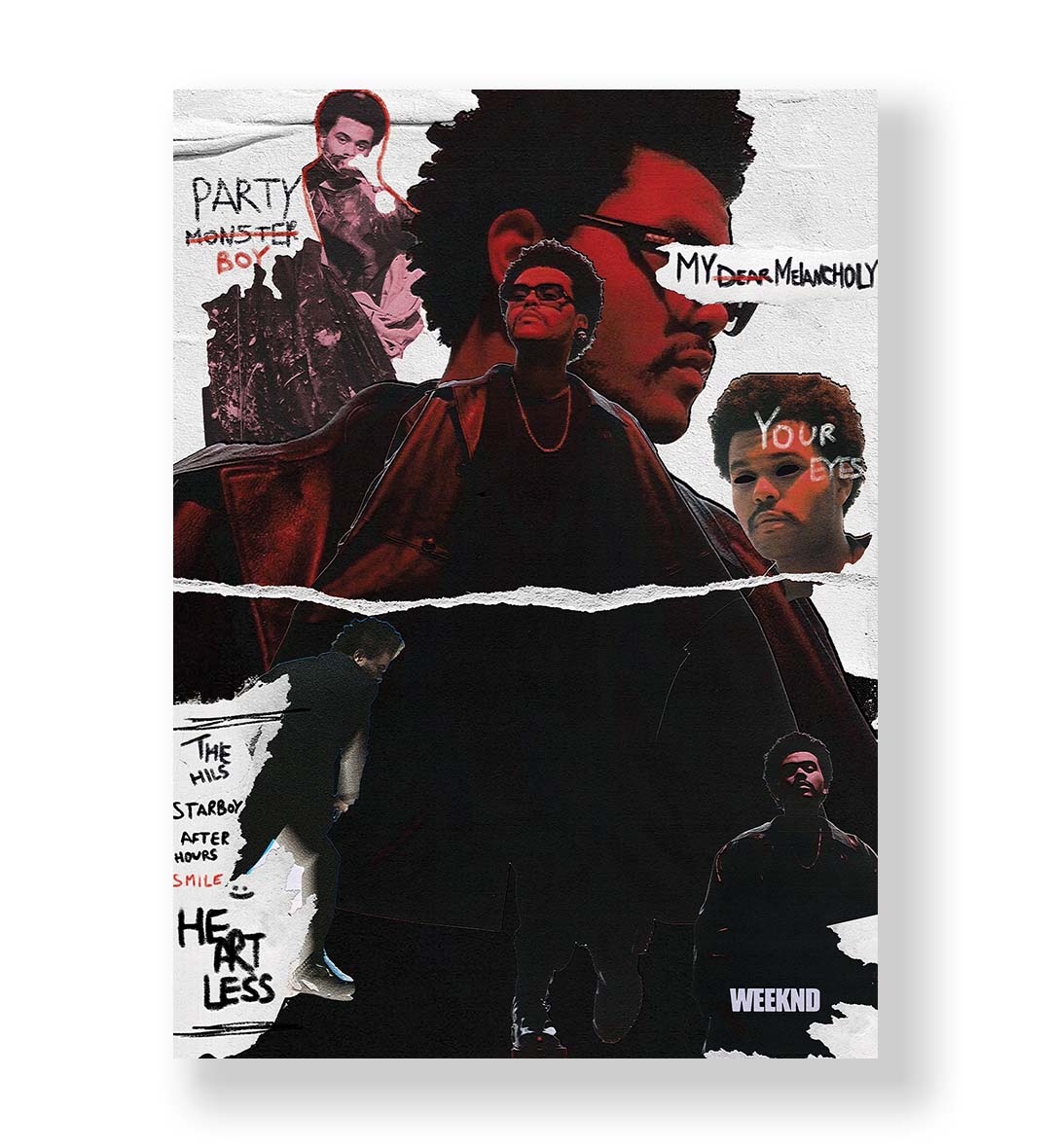 The Weeknd's Musical Journey Pop Culture Wall Art with Lyrics and Red Jacket for Indian Home Decor