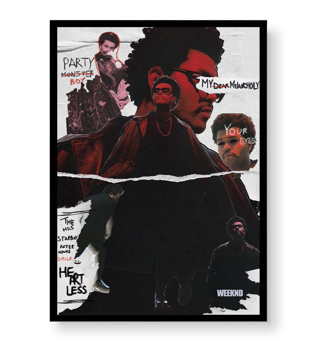 The Weeknd's Musical Journey Pop Culture Wall Art with Lyrics and Red Jacket for Indian Home Decor