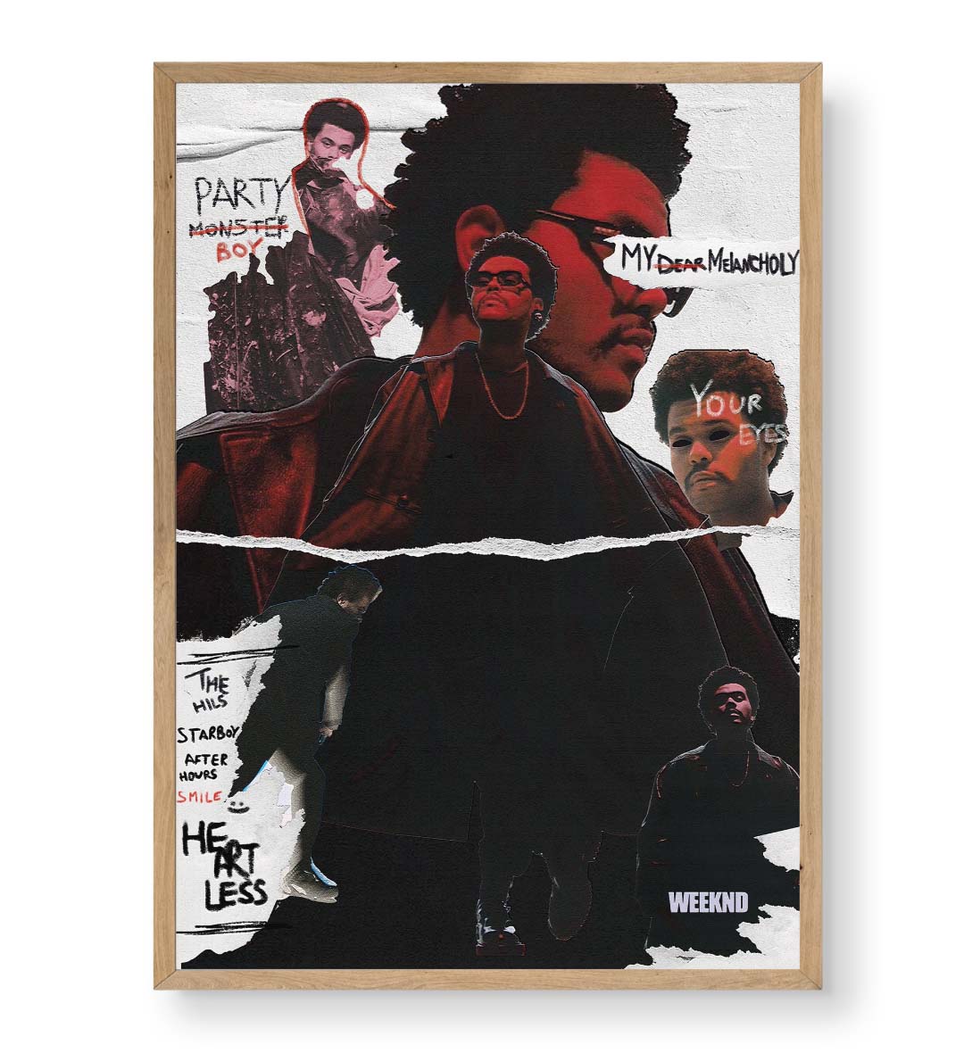 The Weeknd's Musical Journey Pop Culture Wall Art with Lyrics and Red Jacket for Indian Home Decor