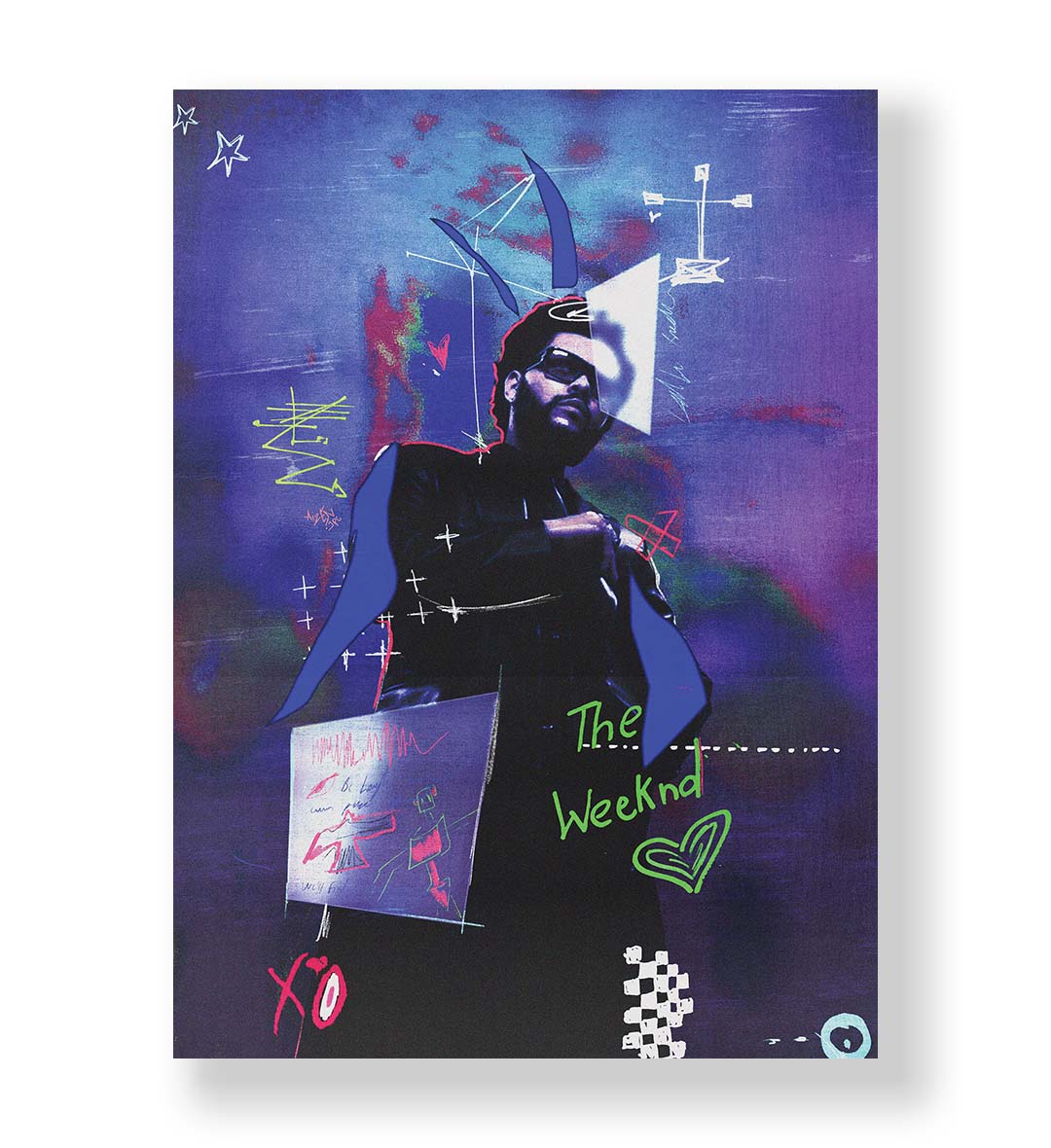The Weeknd XO urban pop wall art canvas print with purple and blue tones for Indian home decor.