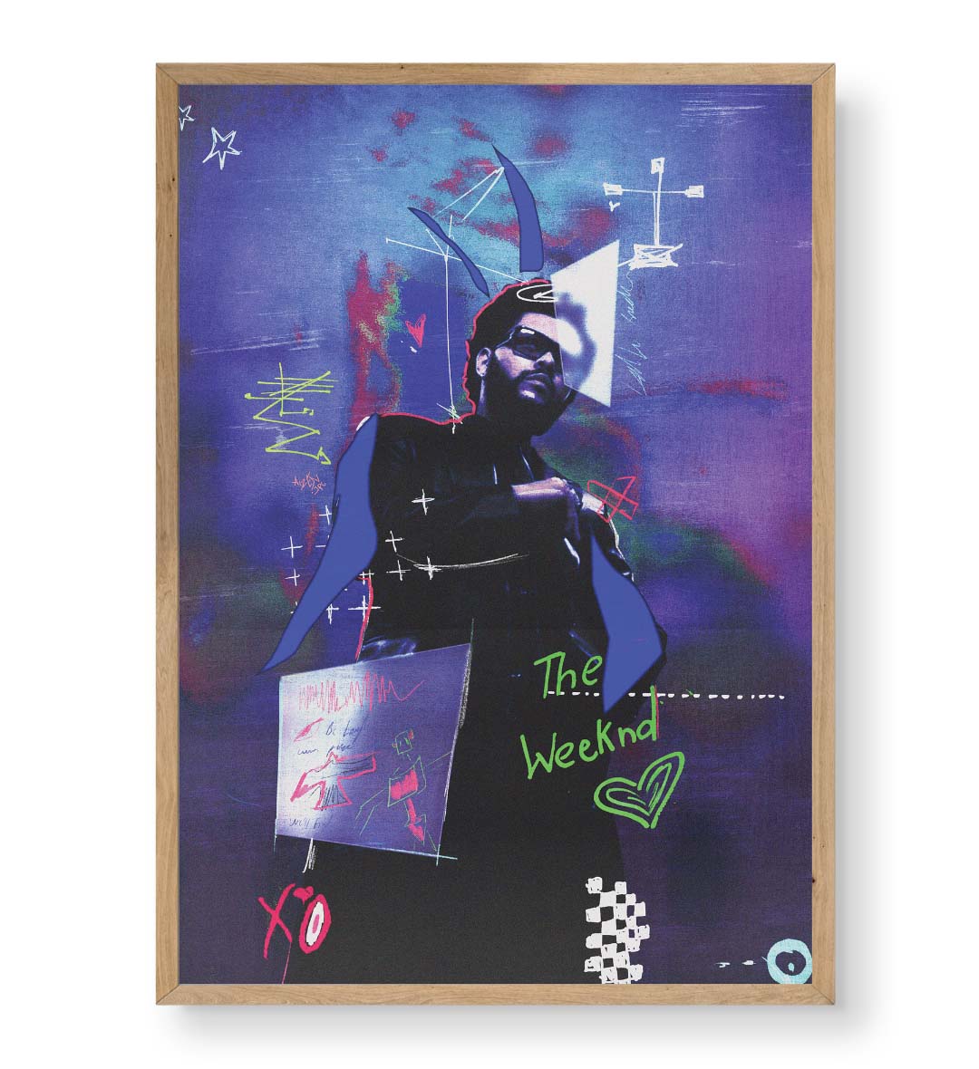 The Weeknd XO urban pop wall art canvas print with purple and blue tones for Indian home decor.