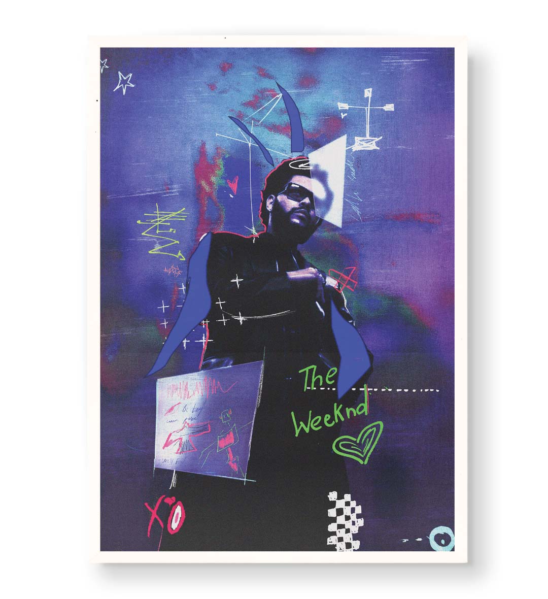 The Weeknd XO urban pop wall art canvas print with purple and blue tones for Indian home decor.