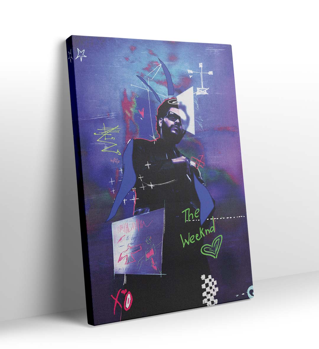 The Weeknd XO urban pop wall art canvas print with purple and blue tones for Indian home decor.