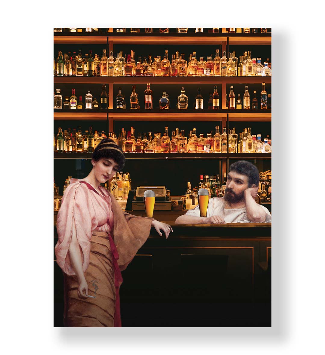 Timeless Bar Encounter with vintage bar scene design wall art for home decor.
