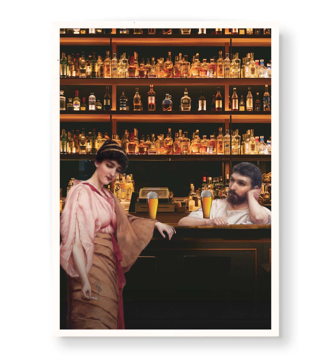 Timeless Bar Encounter with vintage bar scene design wall art for home decor.