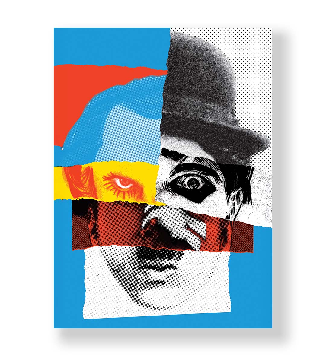 Timeless Gaze vintage collage wall art canvas print with red and blue accents for Indian home decor.