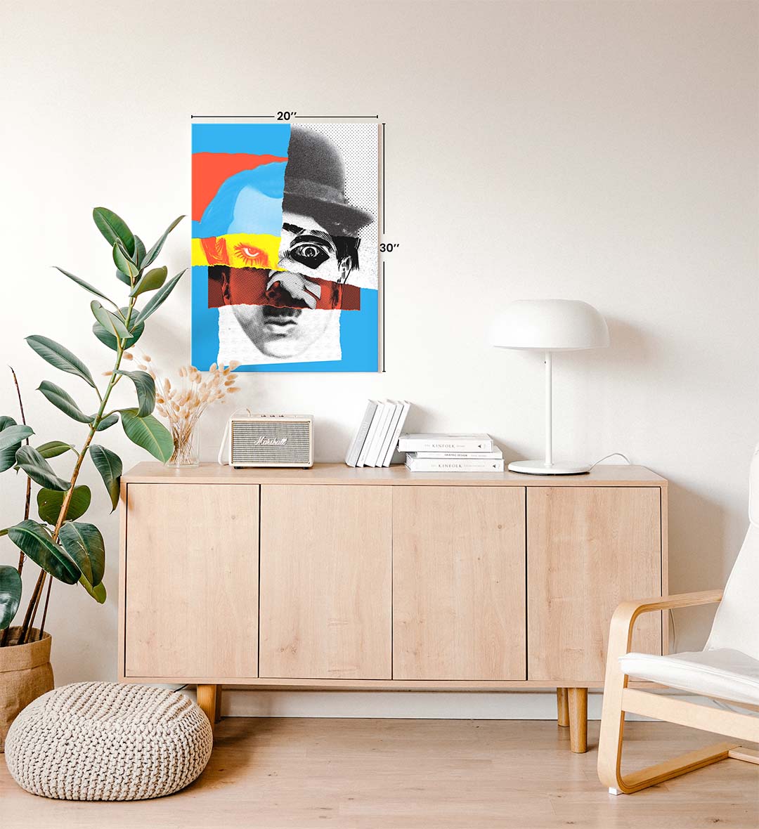 Timeless Gaze vintage collage wall art canvas print with red and blue accents for Indian home decor.