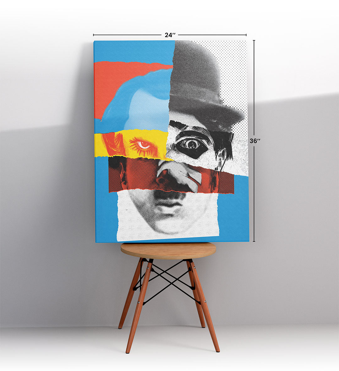 Timeless Gaze vintage collage wall art canvas print with red and blue accents for Indian home decor.