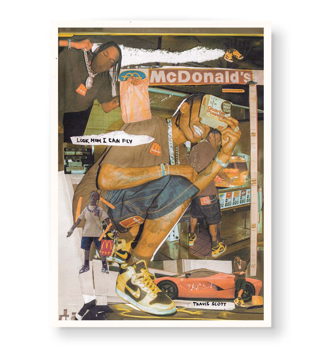 Travis Scott McDonald's Collab Pop Culture Wall Art with Sneakers and Car in Vibrant Tones for Indian Home Decor