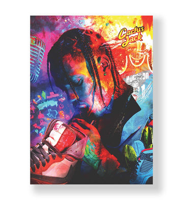 Travis Scott's Neon Dream with hip-hop Cactus Jack design wall art for home decor.
