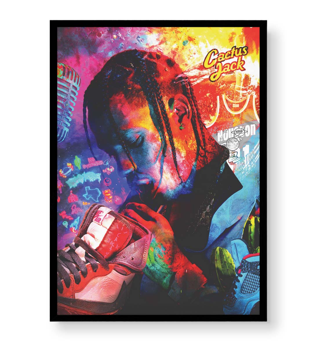 Travis Scott's Neon Dream with hip-hop Cactus Jack design wall art for home decor.