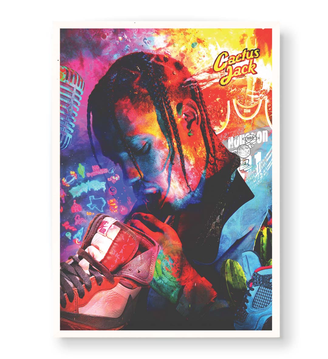 Travis Scott's Neon Dream with hip-hop Cactus Jack design wall art for home decor.