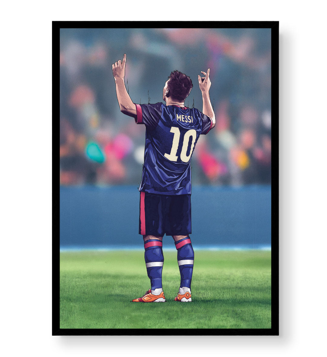 Lionel Messi canvas wall art in Barcelona jersey celebrating, perfect for modern Indian sports home decor.