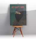 Vincent Van Gogh parody canvas wall art with ski mask and Art Is Not a Crime text, ideal for modern Indian home decor.
