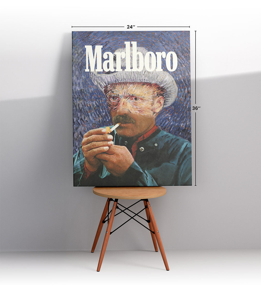 Vincent Van Gogh parody canvas wall art as Marlboro cowboy, perfect for modern Indian home decor.