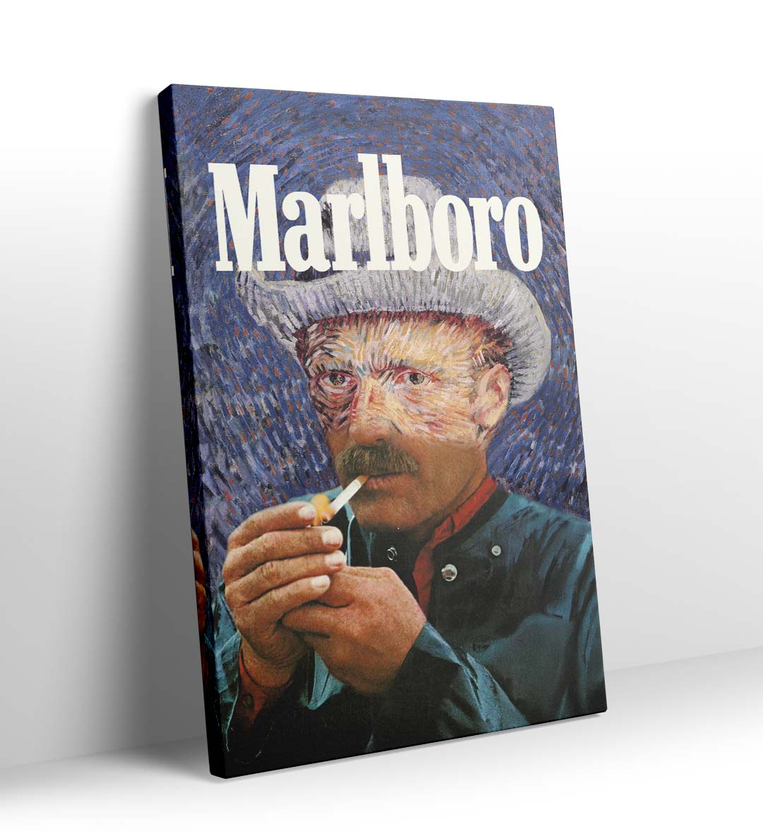 Vincent Van Gogh parody canvas wall art as Marlboro cowboy, perfect for modern Indian home decor.