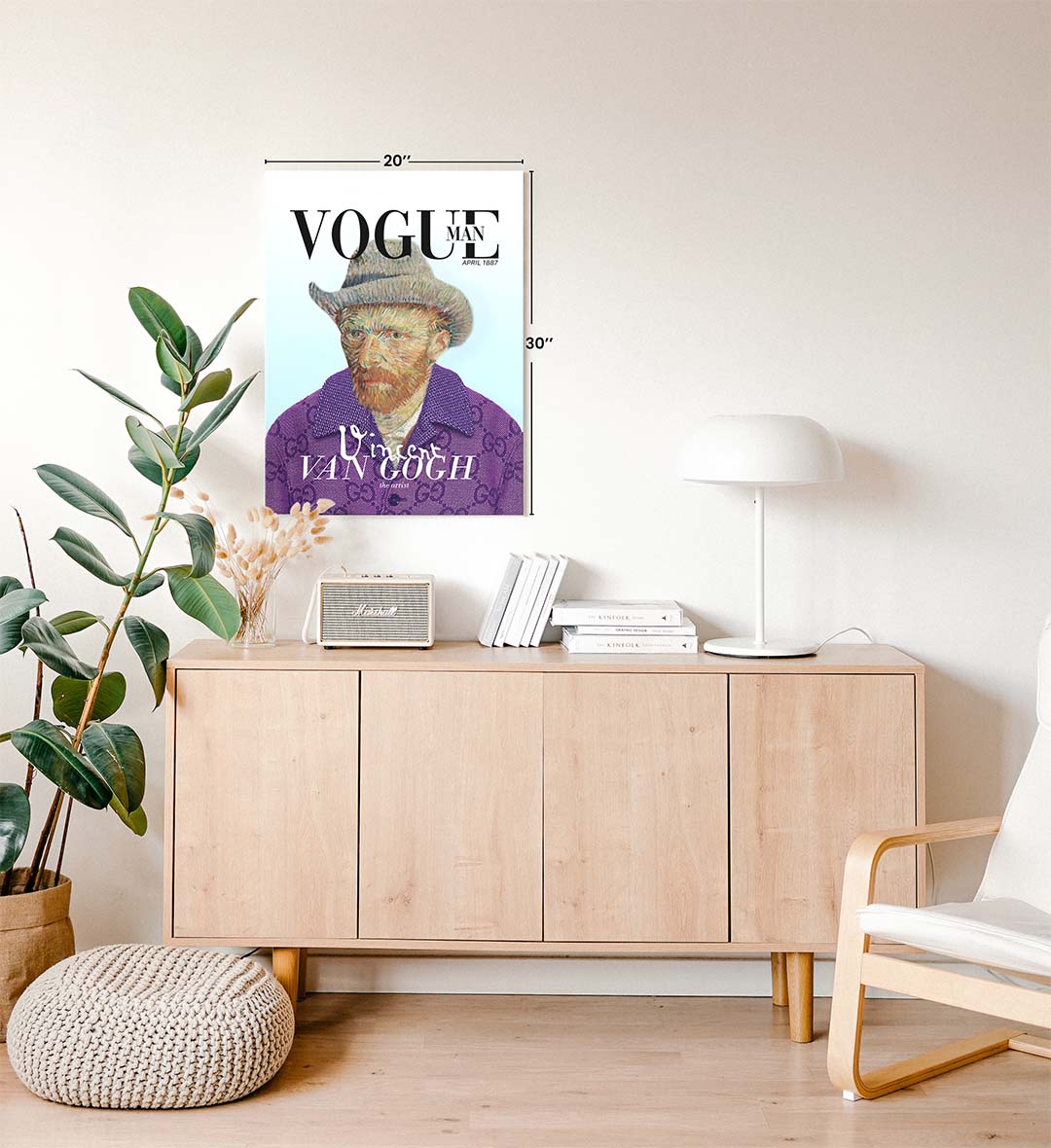 Vincent Van Gogh parody canvas wall art as Vogue Man cover with Gucci jacket, ideal for modern Indian home decor.