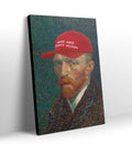 Vincent Van Gogh parody canvas wall art with Make Art Great Again red cap, perfect for modern Indian home decor.