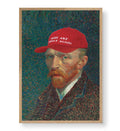 Vincent Van Gogh parody canvas wall art with Make Art Great Again red cap, perfect for modern Indian home decor.